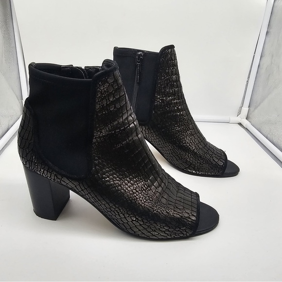 DONALD J. PLINER Irita Pewter Gold Leather Croc Embossed Open Toe Booties sz 9.5 - Picture 3 of 14